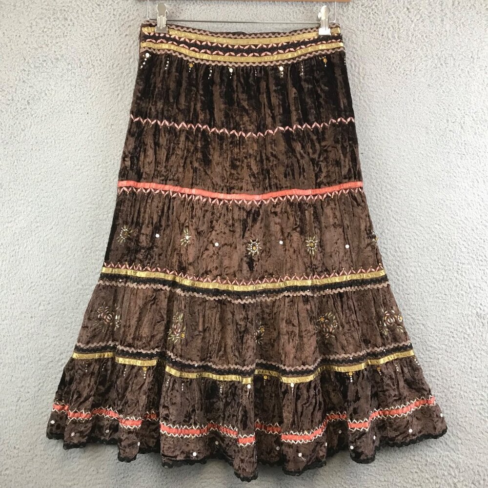 Chaudry KC Y2K Velvet Embellished Boho Maxi Skirt size M - Picture 2 of 10